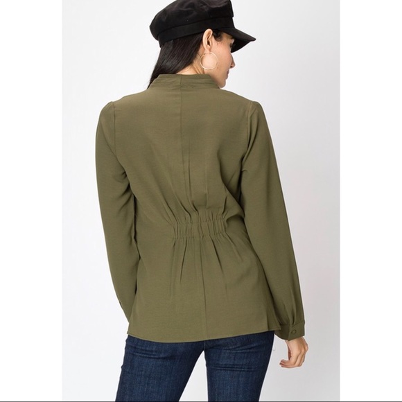 Olive wrap style long sleeve blouse - Picture 3 of 4